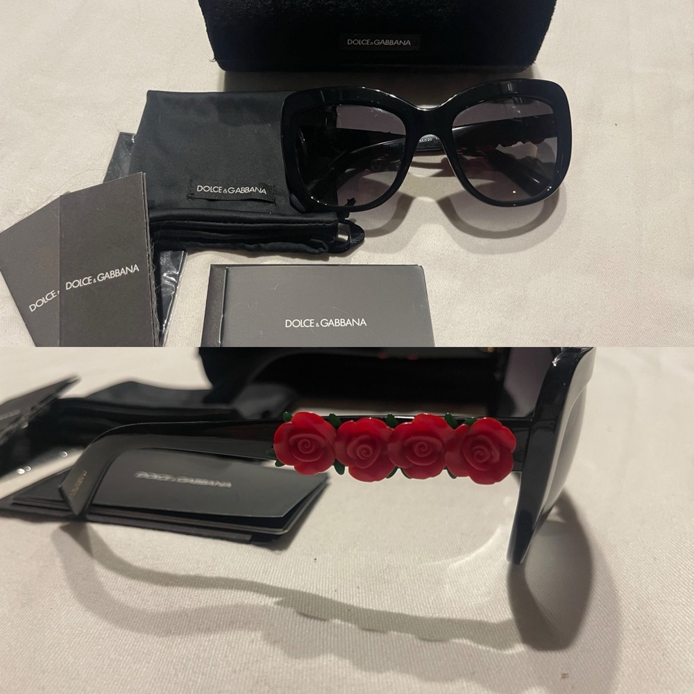 Dolce & Gabbana Black Sunglasses with Red Floral Accents